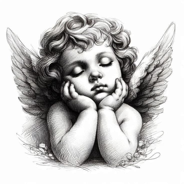 Uyuyan Melek (Cherub) dövme modeli — üzerinde dene